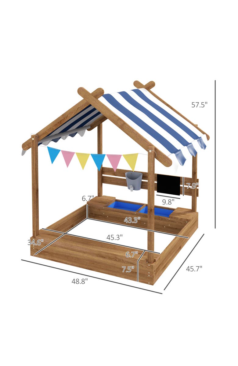 Outsunny Wooden Sandbox with Canopy, Sand Pit & Liner, Alternate, color, 