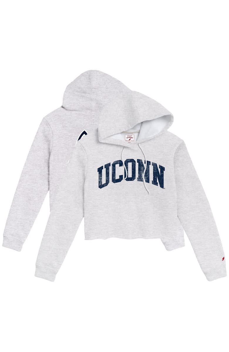 LEAGUE COLLEGIATE WEAR Women's League Collegiate Wear Ash UConn Huskies 2-Hit 1636 Cropped Pullover Hoodie, Main, color, 