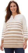 Jessica London Stretch Cotton Lace-Up Boatneck Tunic