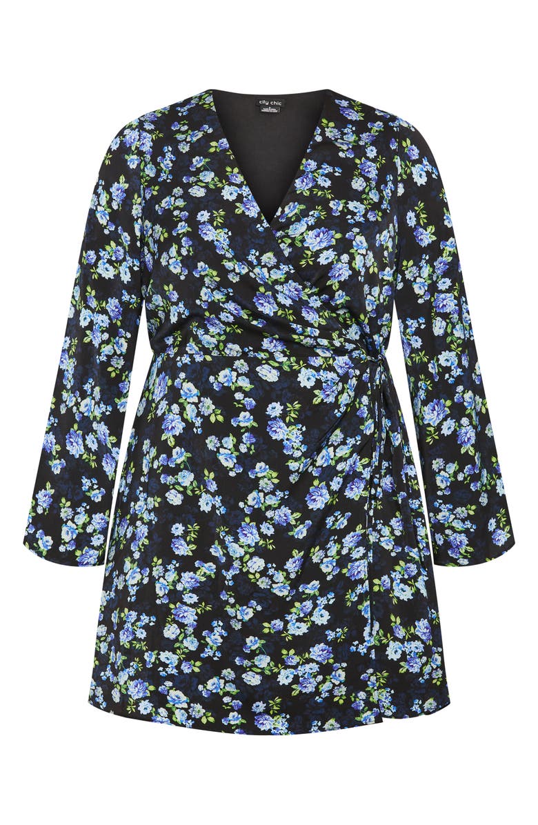 City Chic Lenna Floral Long Sleeve Wrap Dress, Alternate, color, Blue Mini Blooms