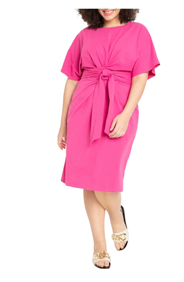 ELOQUII Cross Front Flutter Sleeve Dress, Main, color, Pink