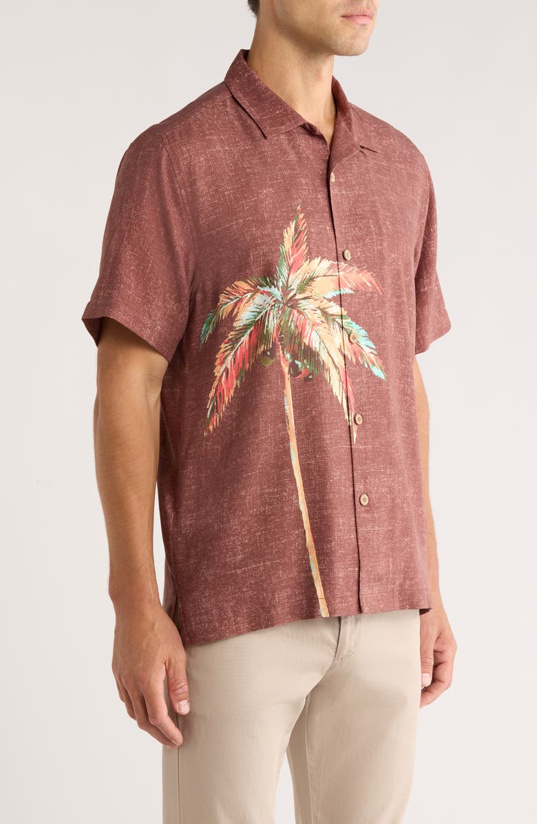 Tommy Bahama Desert Palms Silk Camp Shirt, Alternate, color, Spiced Clove