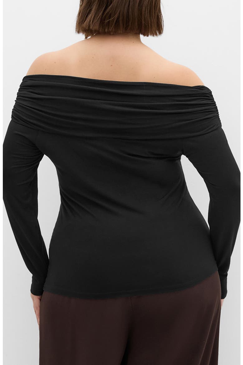 Ruched Off the Shoulder Top, Alternate, color, BLACK