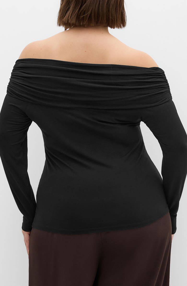 City Chic Ruched Off the Shoulder Top, Alternate, color, Black