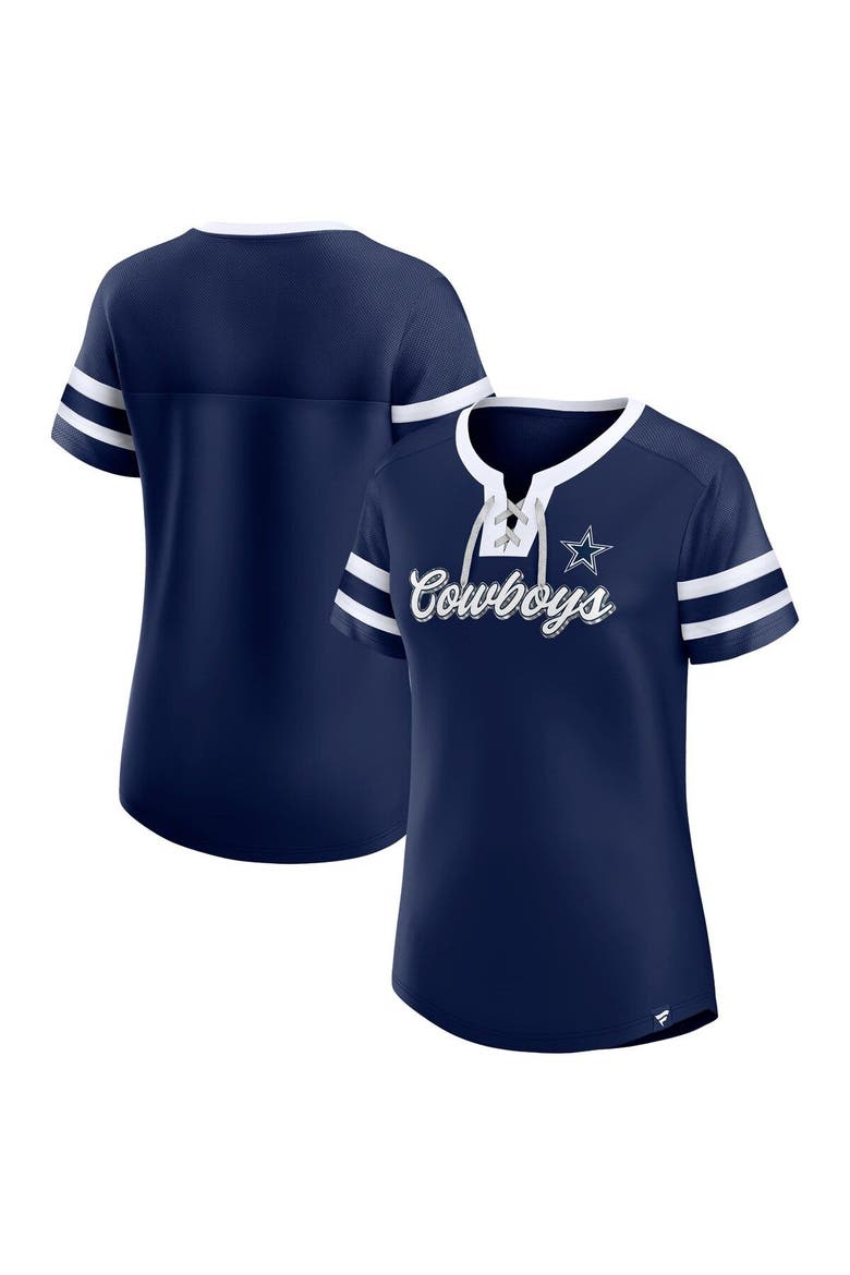 Women's Fanatics Branded Navy Dallas Cowboys Original State Lace-Up T-Shirt, Main, color, Navy