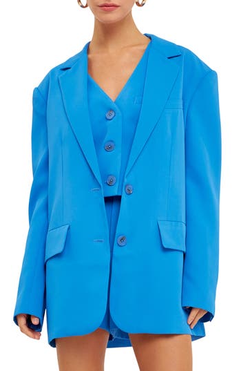 Endless Rose Buttery Oversize Blazer In Ocean Blue