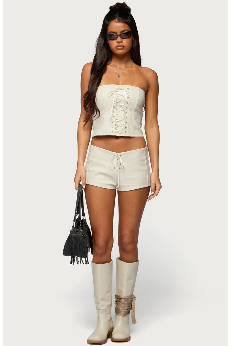 Wilde Lace-Up Faux Leather Shorts, Alternate, color, OFF-WHITE