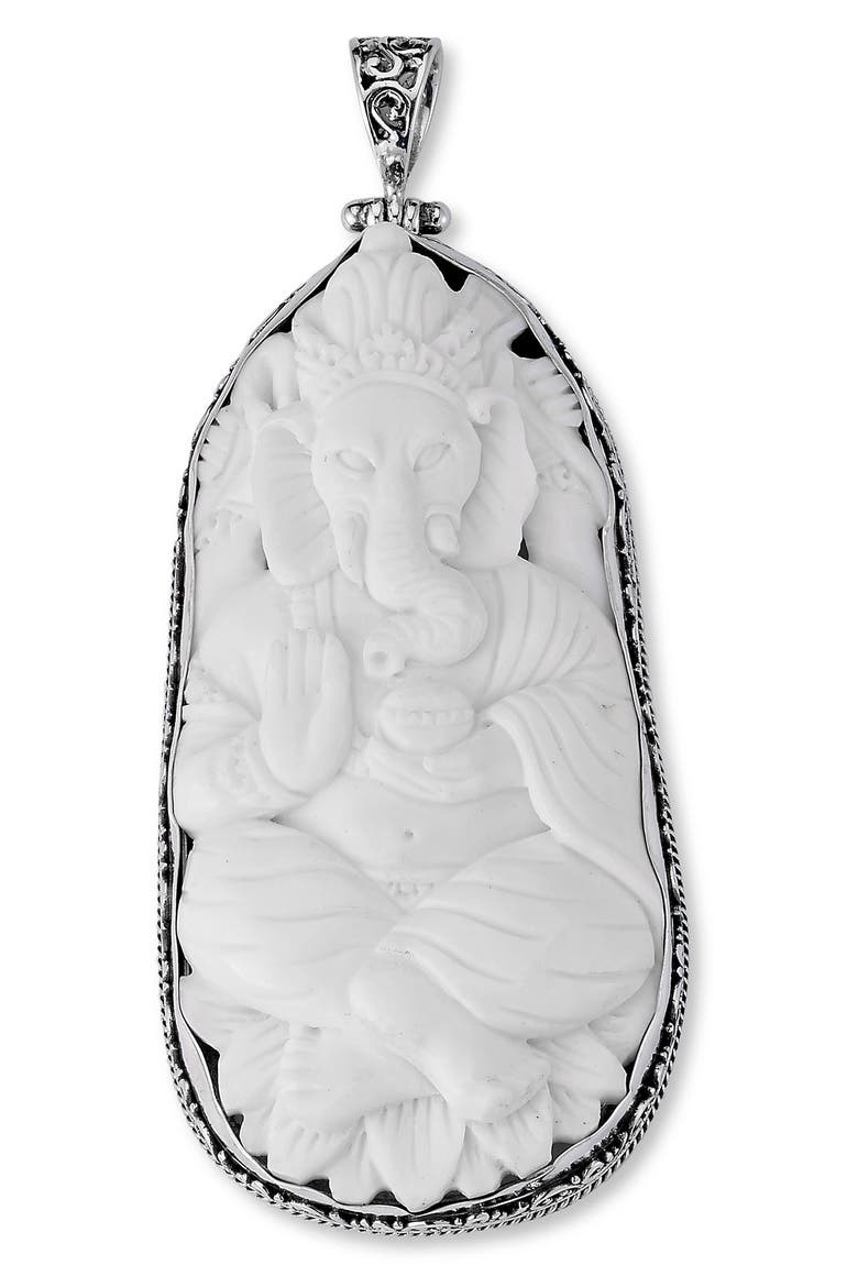 Carved Bone Elephant Pendant, Main, color, WHITE