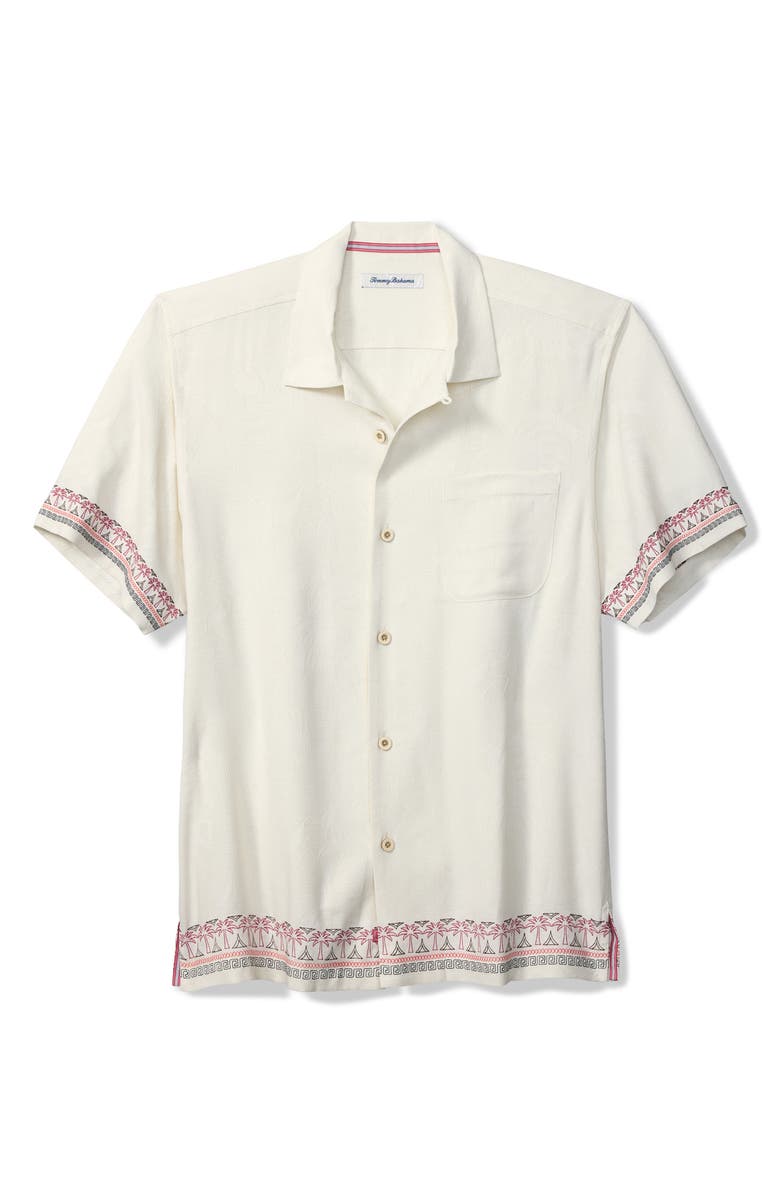 Tommy Bahama Greco Palms Jacquard Short Sleeve Silk Button-Up Shirt, Main, color, Continental