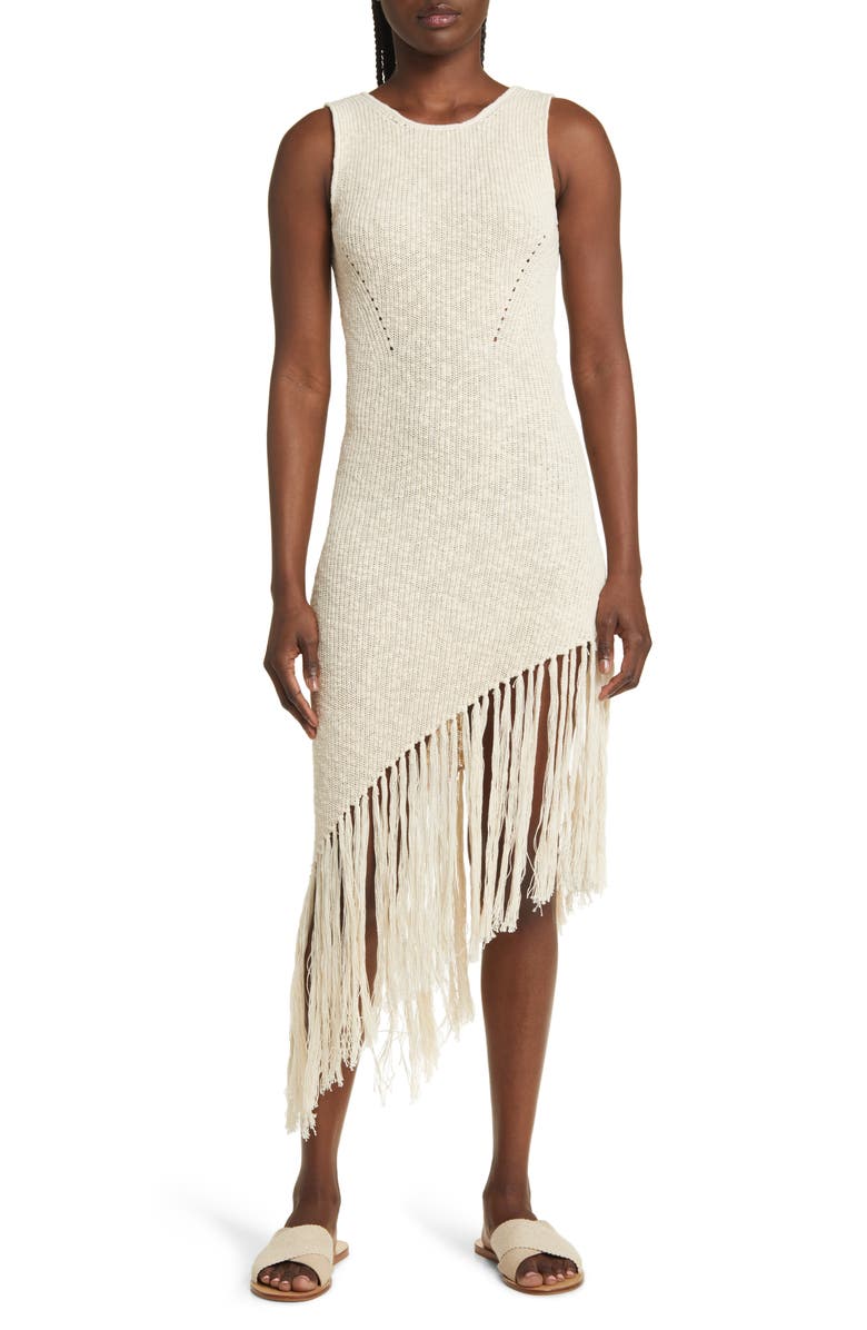 Rails Rylee Sleeveless Fringe Hem Sweater Dress, Main, color, Ecru