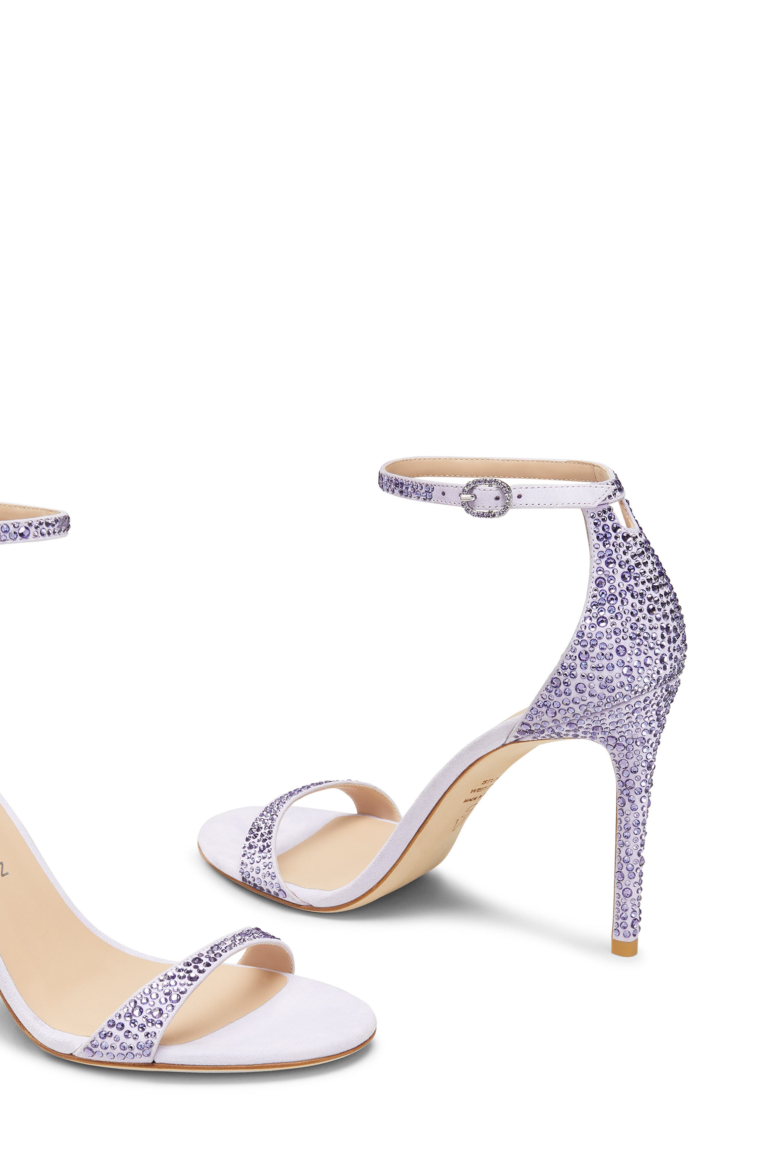 Stuart Weitzman Nudist Shine 100 Sandal, Alternate, color, Tanzanite/ Aster