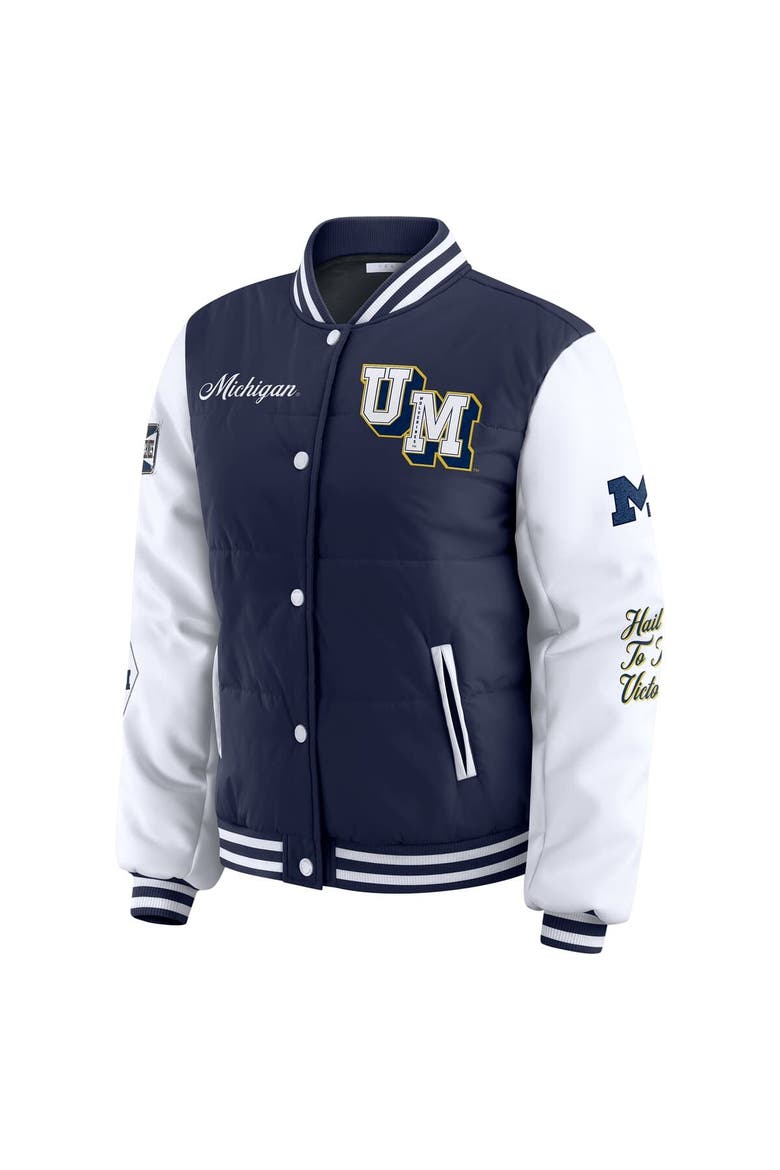Women's WEAR by Erin Andrews  Navy Michigan Wolverines Varsity Full-Snap Puffer Jacket, Alternate, color, Navy