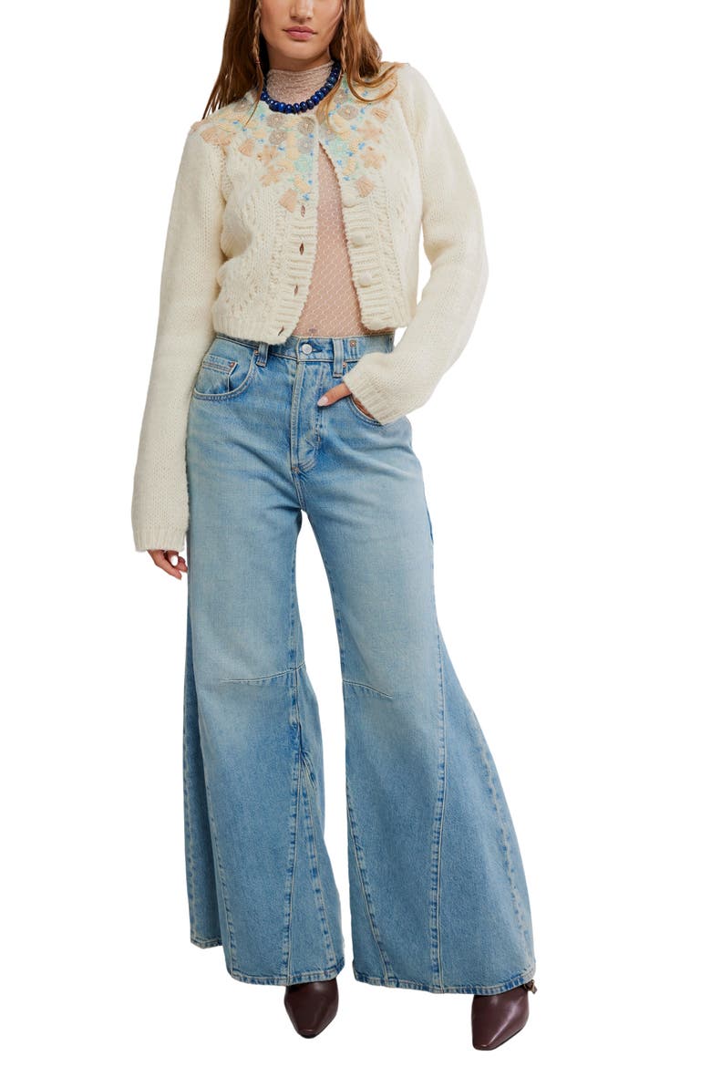 Pixie Beaded Floral Cardigan, Alternate, color, IVORY