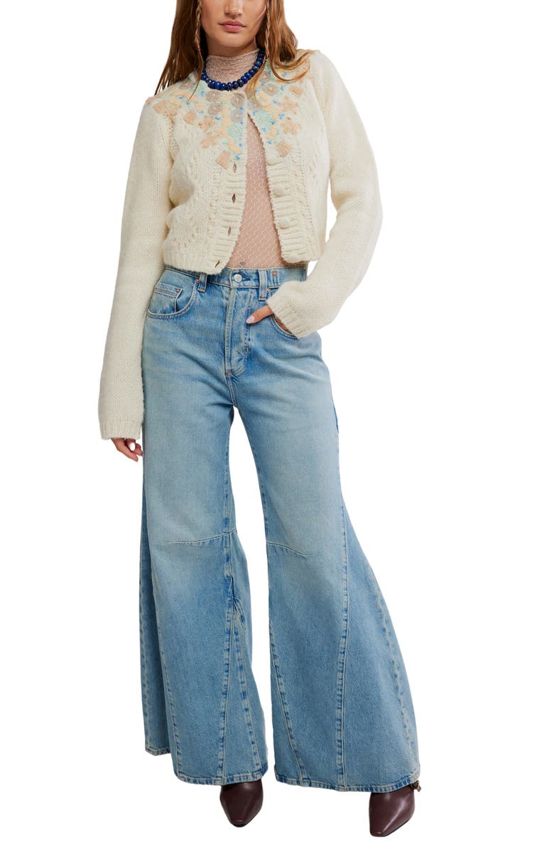 Free People Pixie Beaded Floral Cardigan, Alternate, color, Ivory