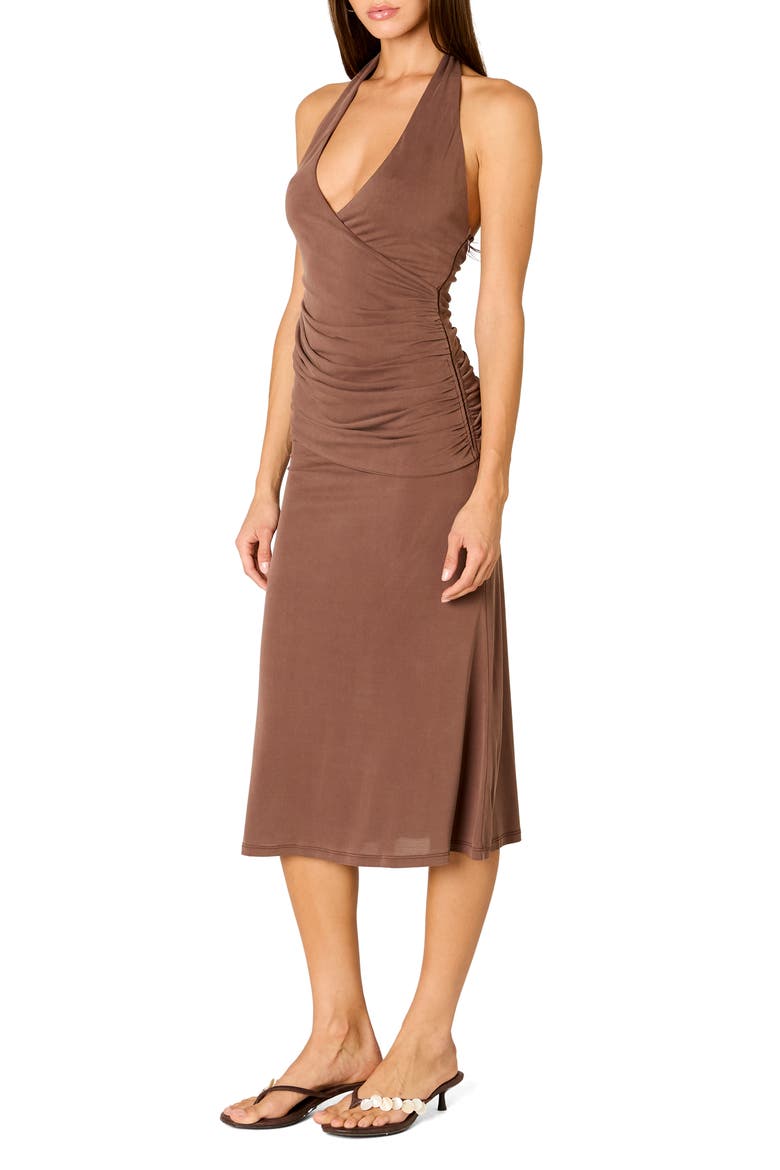 Marina Halter Midi Dress, Alternate, color, JAVA