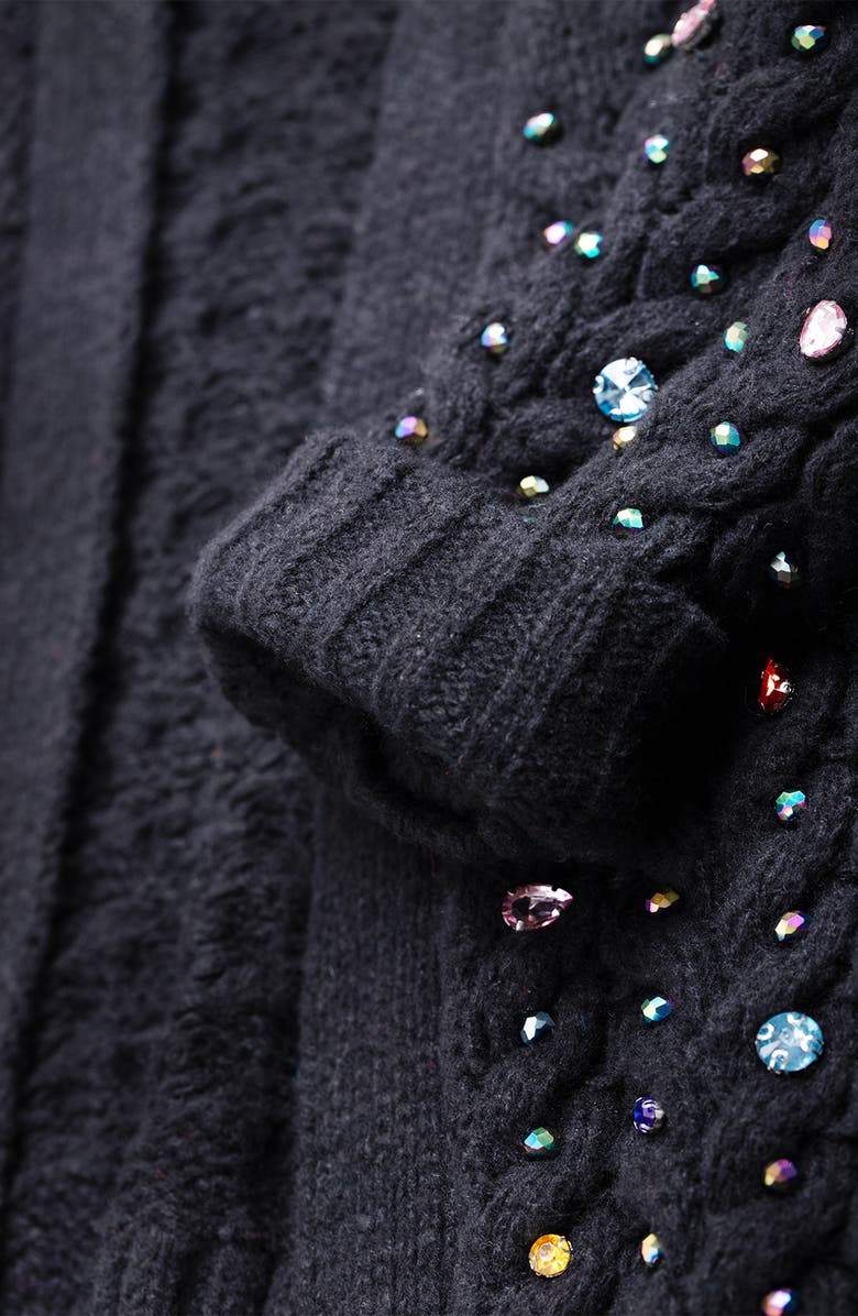 SAACHI Rhinestone Cable Knit Cardigan, Alternate, color, Black