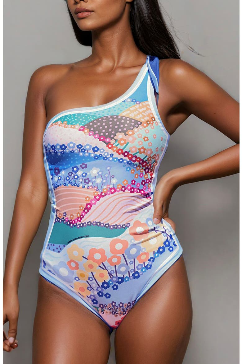 Blue Imagination Reversible One-Shoulder Swimsuit, Alternate, color, Blue