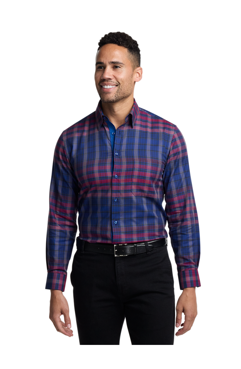 Paul Fredrick Cotton Plaid Point Collar Casual Shirt, Alternate, color, Blue/Burgundy