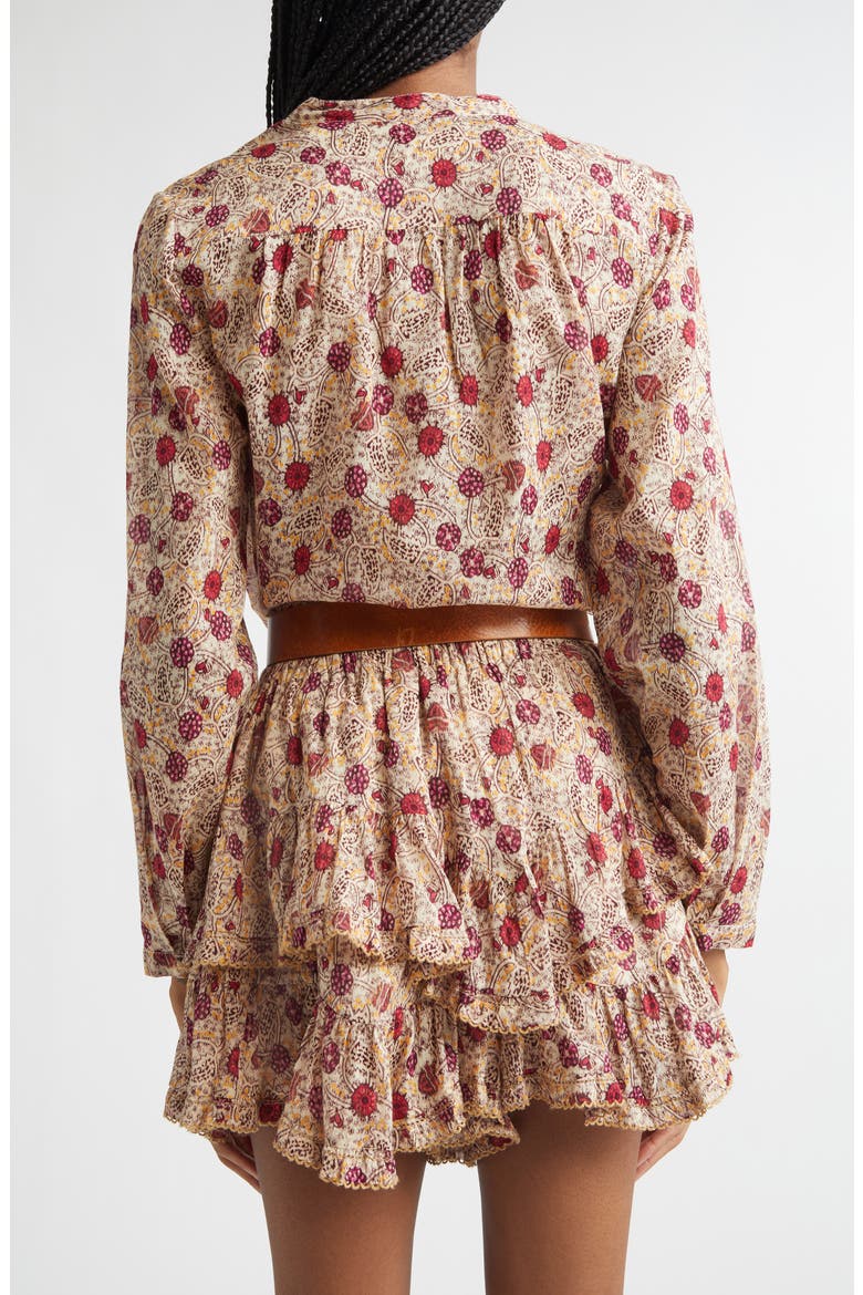 Maria Print Cotton Button-Up Shirt, Alternate, color, ECRU/ RASPBERRY