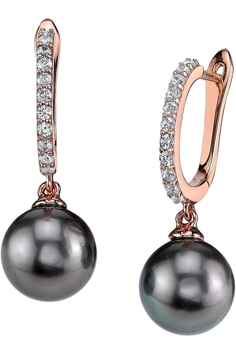 Tahitian South Sea Pearl Rose Gold Plated Zara Earrings, Main, color, Black Pearl