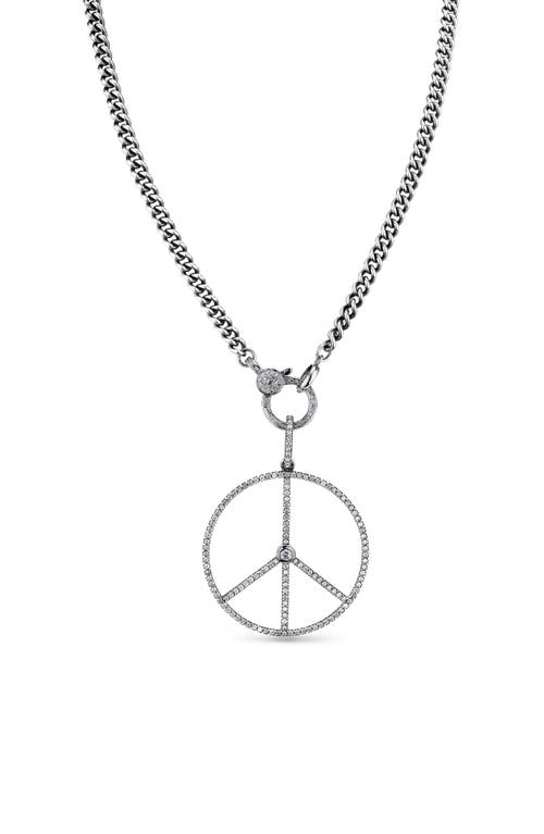 Sheryl Lowe Long Peace Sign Pendant Necklace In Sterling Silver