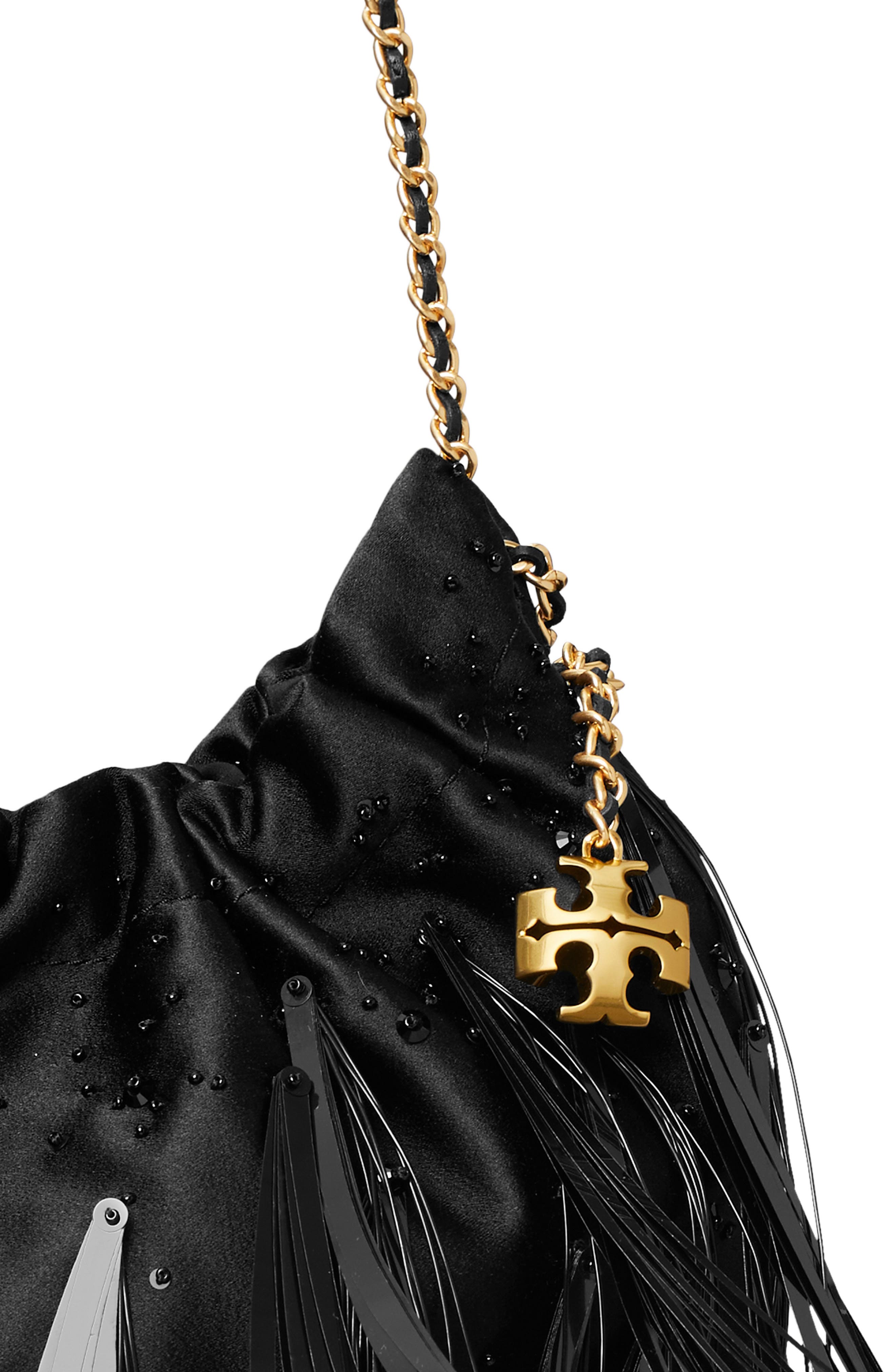 Tory Burch Mini Fleming Leather Feather Hobo Bag, Alternate, color, 