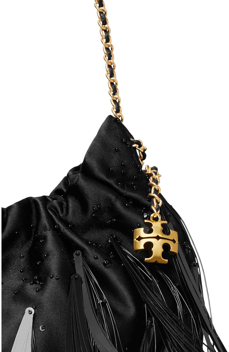 Tory Burch Mini Fleming Leather Feather Hobo Bag, Alternate, color,
