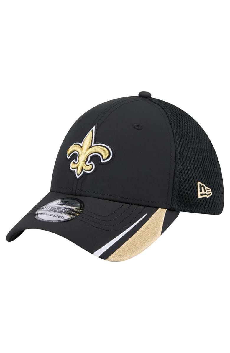 New Era Men's New Era  Black New Orleans Saints Game Day Linear 39THIRTY Flex Hat, Main, color, 