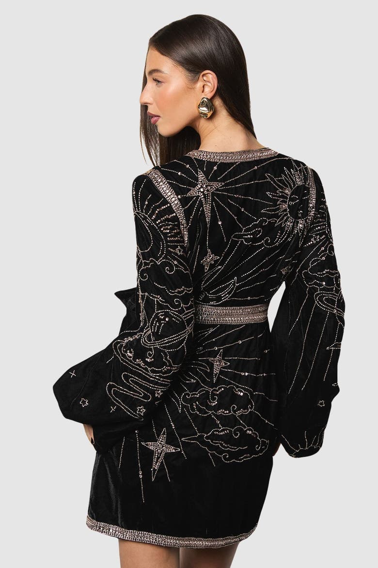 Party Sequin Velvet Wrap Mini Dress, Alternate, color, Black