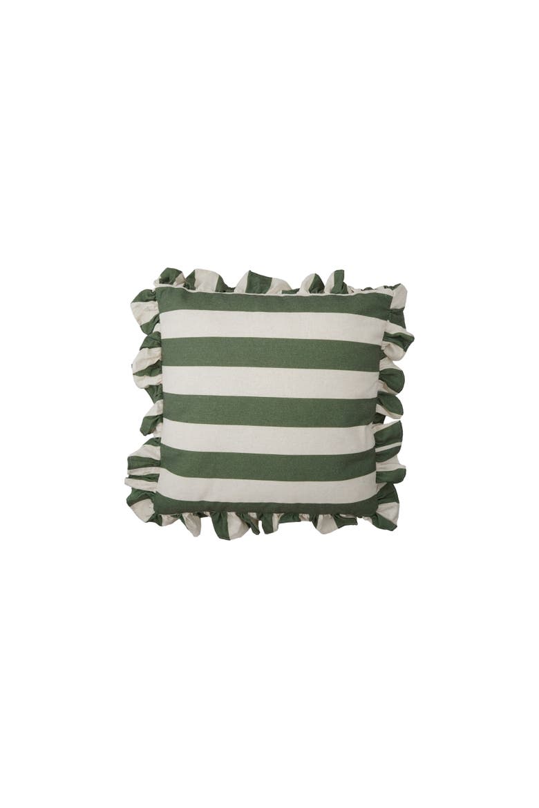 Artisan Striped Ruffle Pillow, Main, color, Green and White