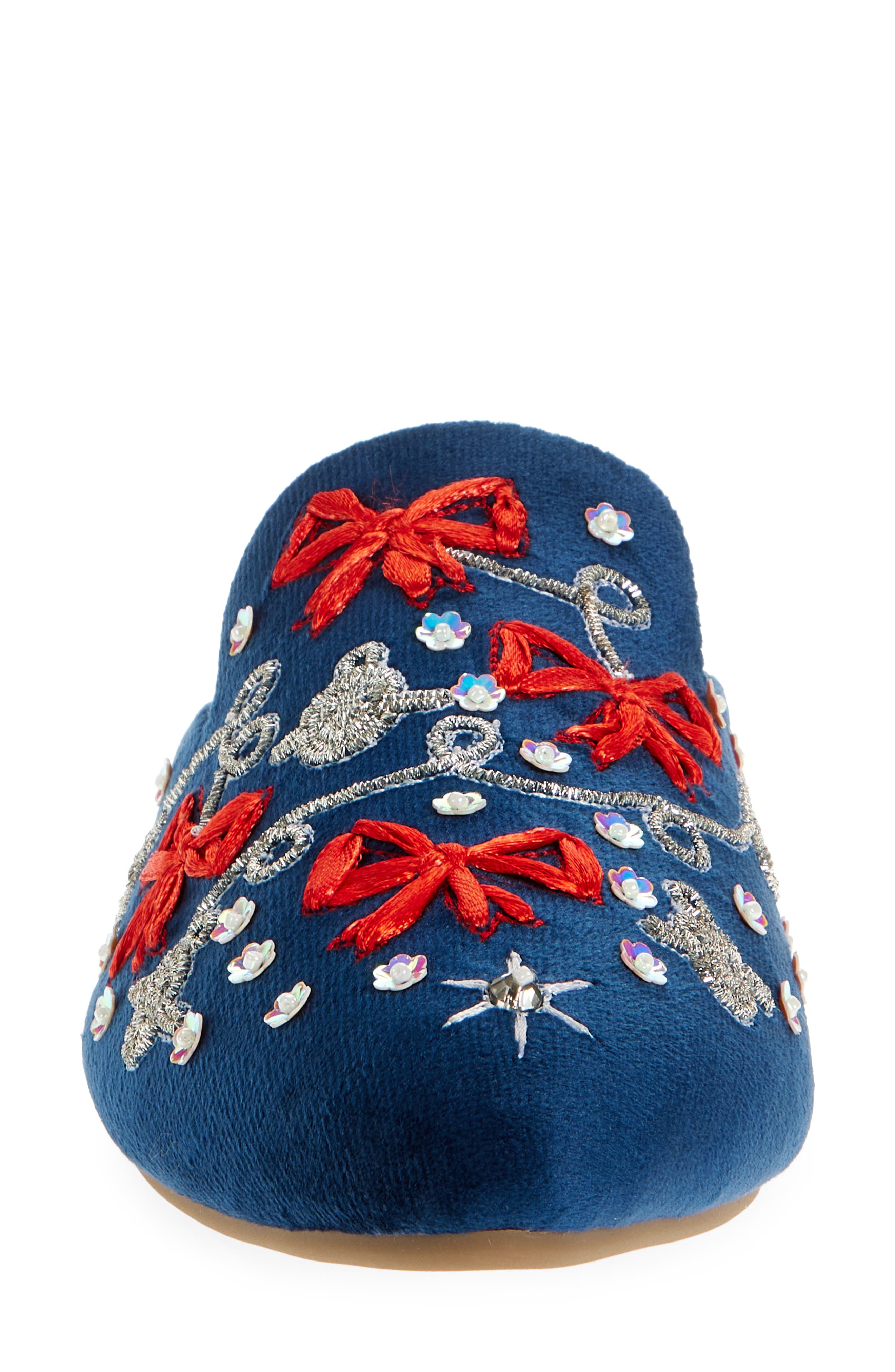 FUCHSIA Holiday Belle Embroidered Mule, Alternate, color, Navy Blue