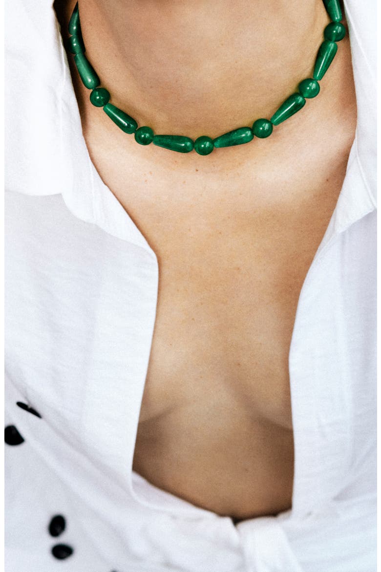 The Depths of Time Chalcedony Beaded Necklace, Alternate, color, GREEN GOLD PLATED