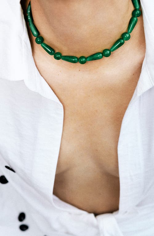 Completedworks The Depths Of Time Chalcedony Beaded Necklace In Green 18ct Gold Plated