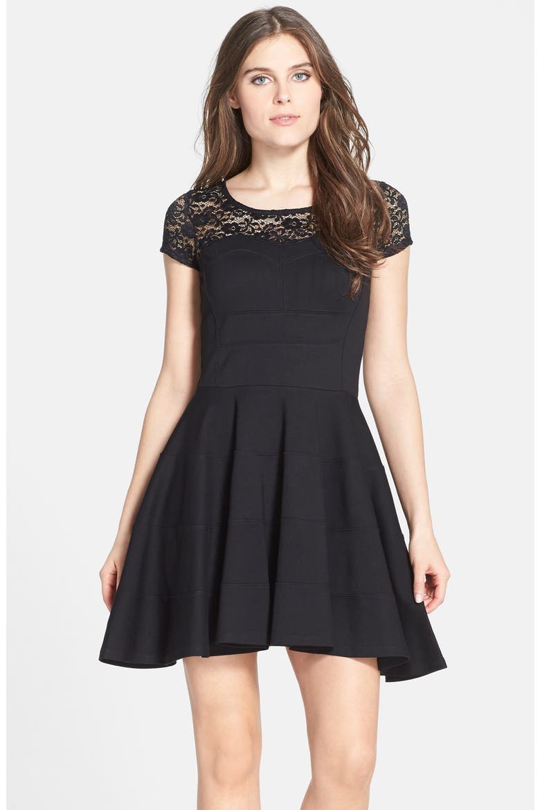 Ponte Knit Fit & Flare Dress (Nordstrom Exclusive), Main, color, BLACK