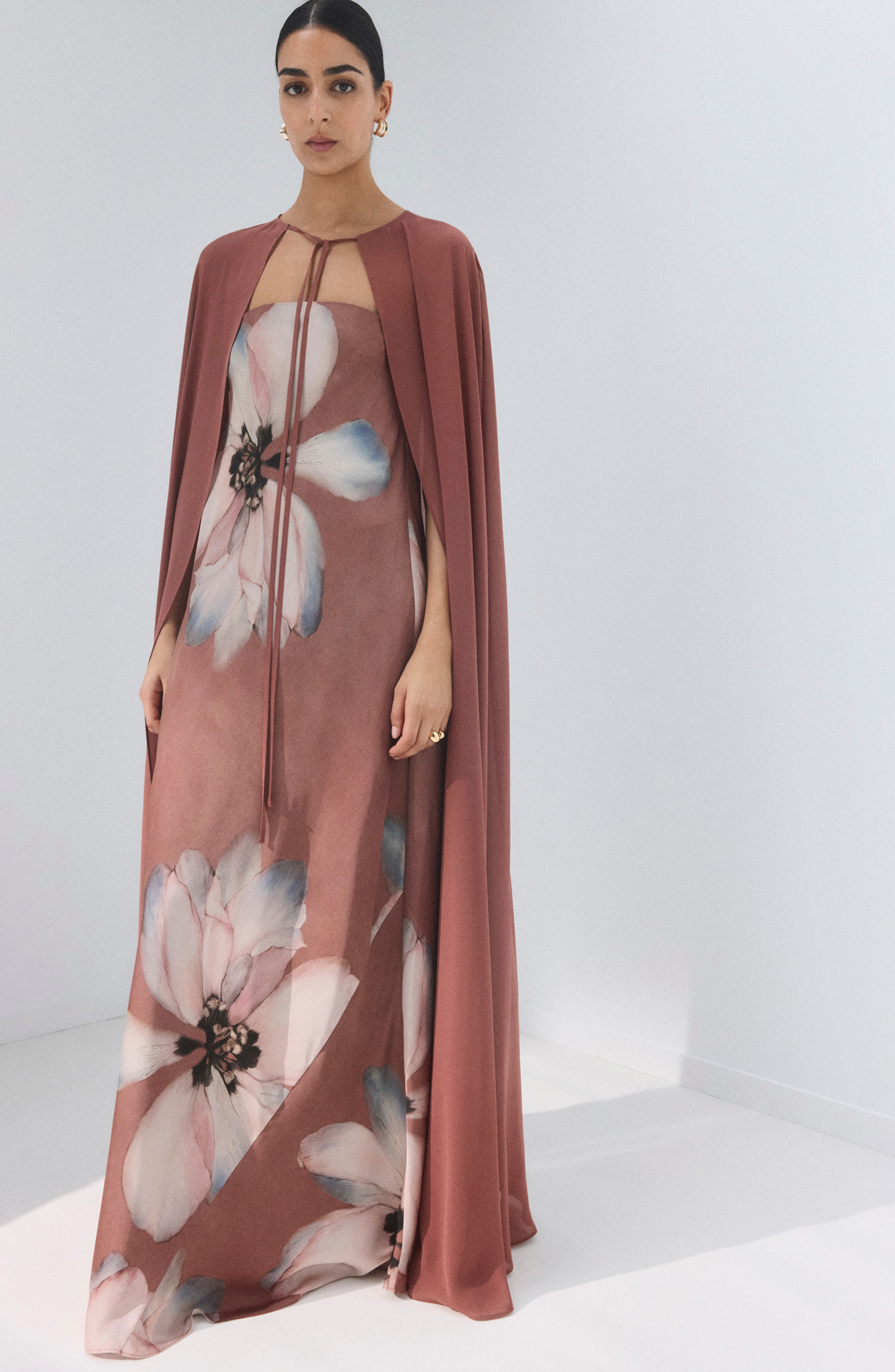 Mango Tie Front Long Cape In Brown