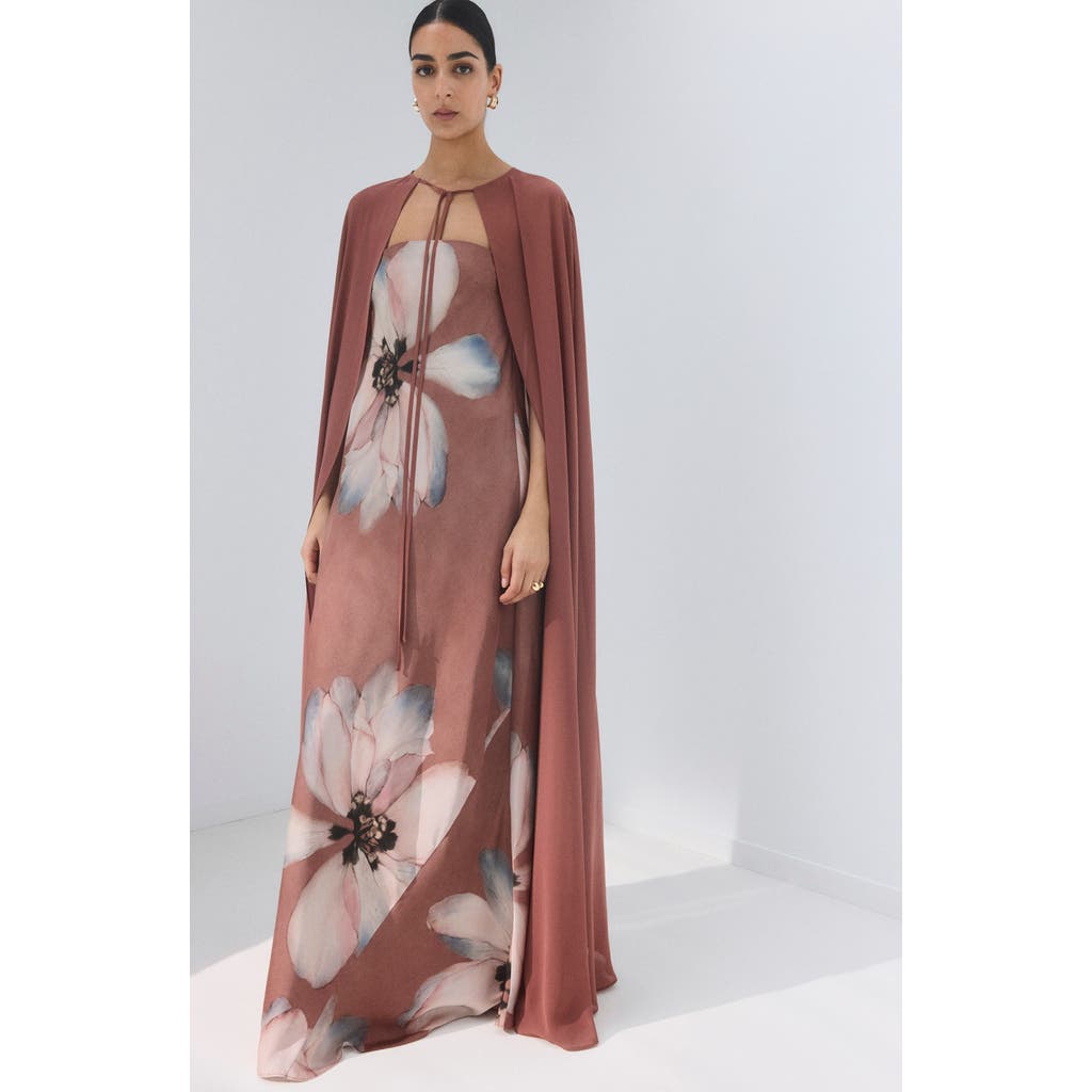 Mango Tie Front Long Cape In Brown