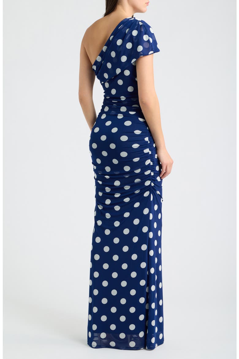 Rosario Polka Dot One-Shoulder Mesh Maxi Dress, Alternate, color, BLUE MOON