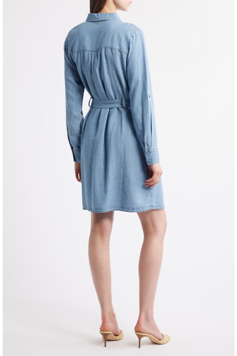 Tie Waist Button Front Long Sleeve Chambray Dress, Alternate, color, LIGHT BLUE