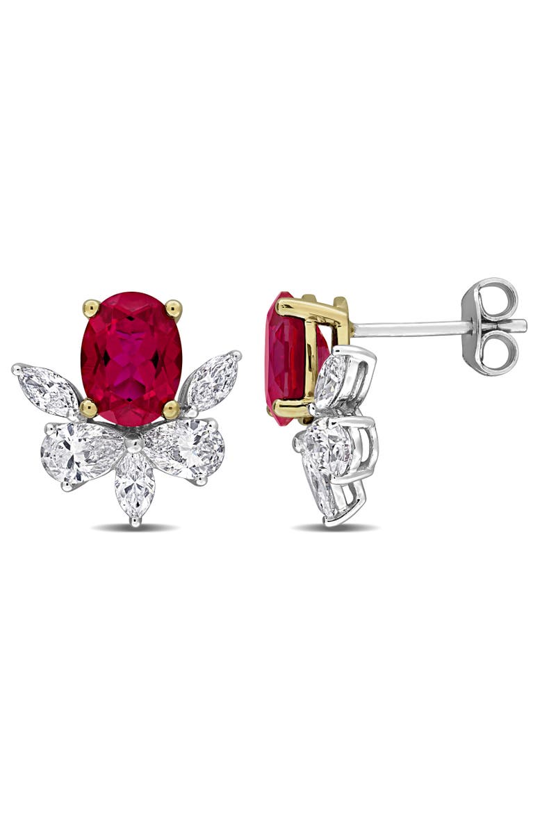 Lab-Created Ruby & Diamond Earrings 18k, Main, color, Ruby