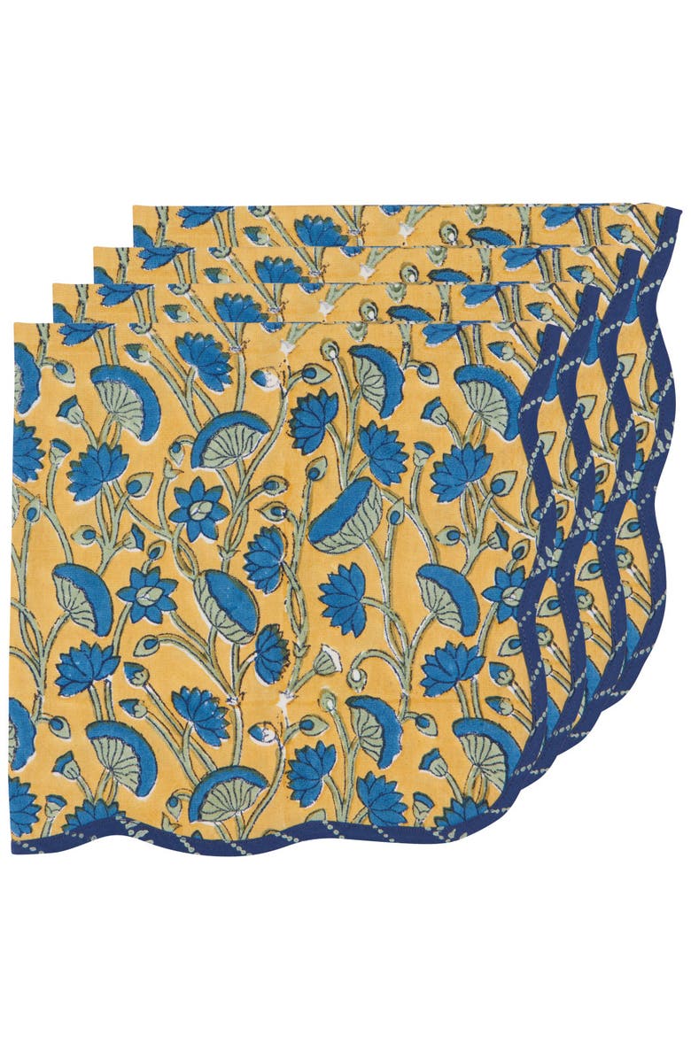 Danica Brands Fan Flower Block Print Napkins - Set of 12, Alternate, color, Blue