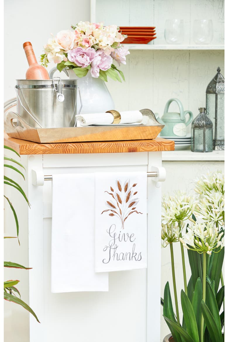 Give Thanks Flour Sack Cotton Kitchen Towel, Alternate, color, White
