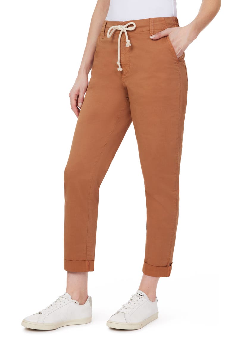 Rolled Hem Drawstring Girlfriend Pants, Alternate, color, COGNAC