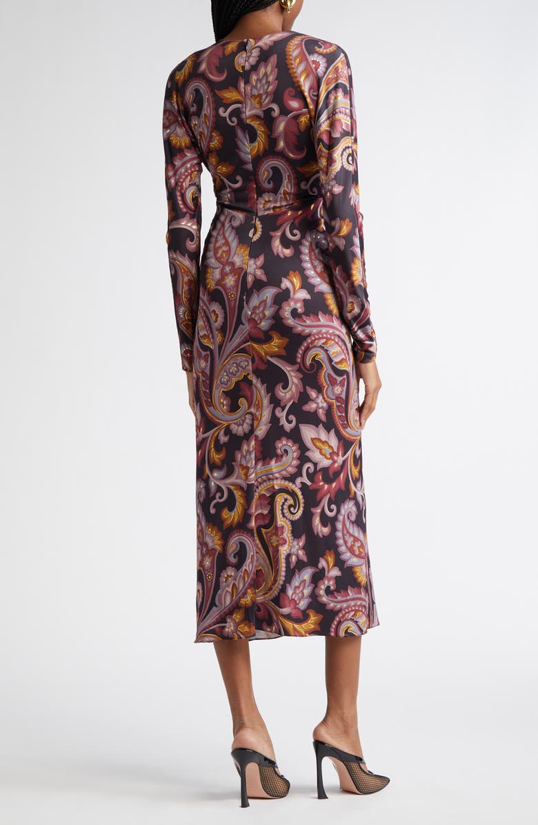 Etro Paisley Long Sleeve Stretch Twill Dress, Alternate, color, Printed Black Base