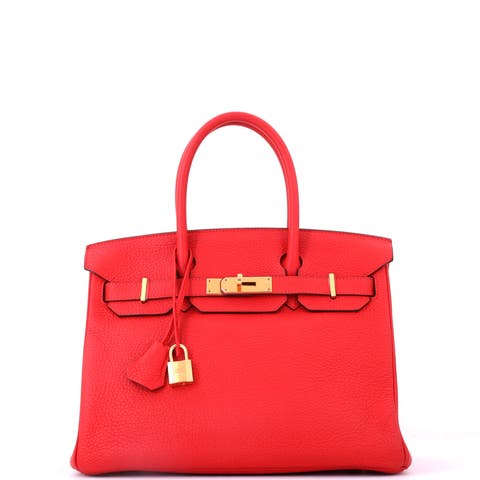Birkin Handbag Red Clemence with Gold Hardware 30