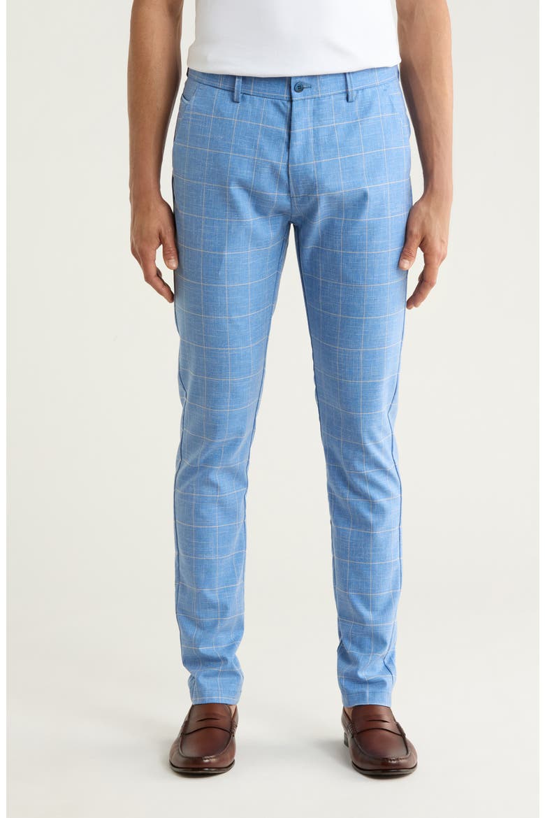 Plaid Straight Leg Trousers, Main, color, LIGHT BLUE