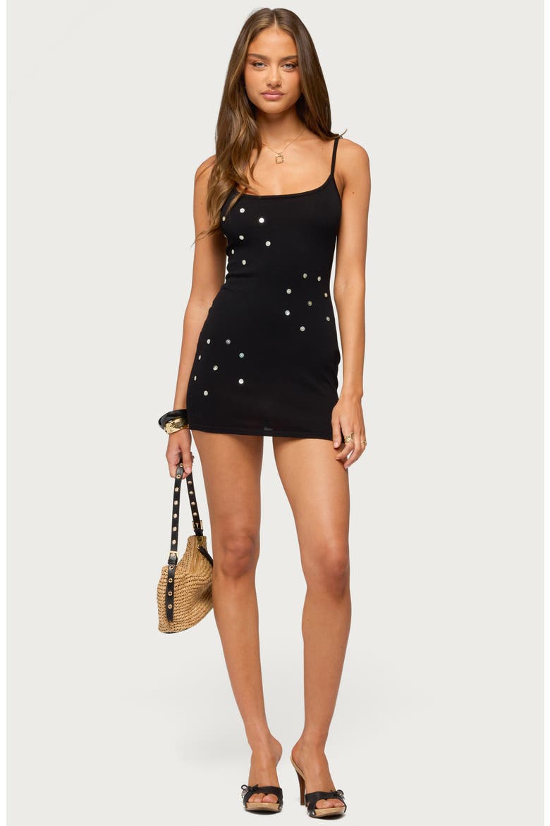 Milta Button Flower Minidress, Alternate, color, BLACK