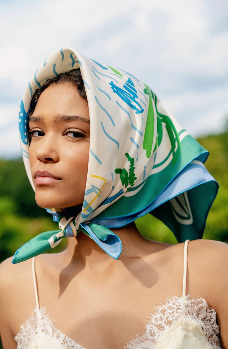 Jessie Zhao New York Capri Impression Double Sided Silk Scarf, Alternate, color, Blue