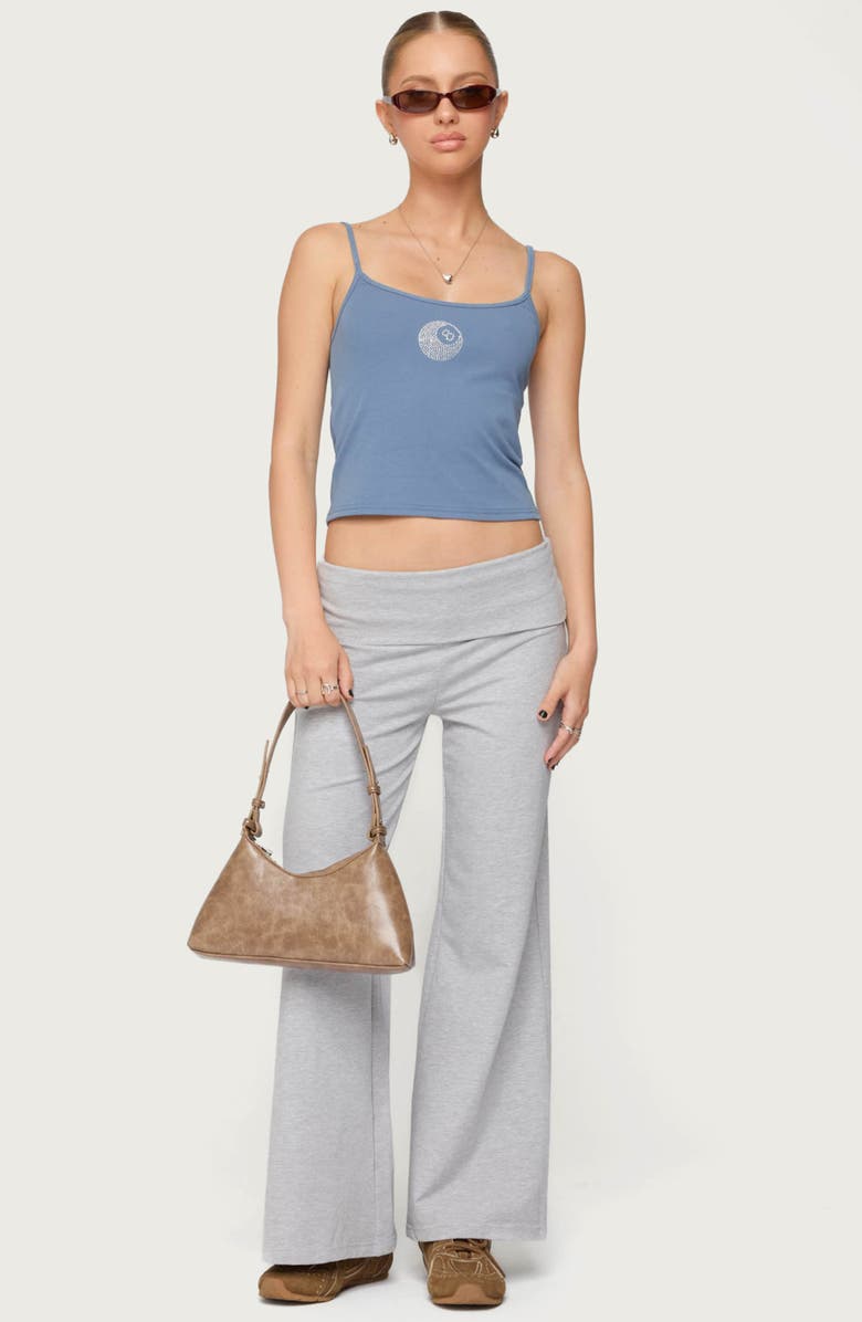 EDIKTED Wide Leg Foldover Pants, Alternate, color, Light-Gray-Melange