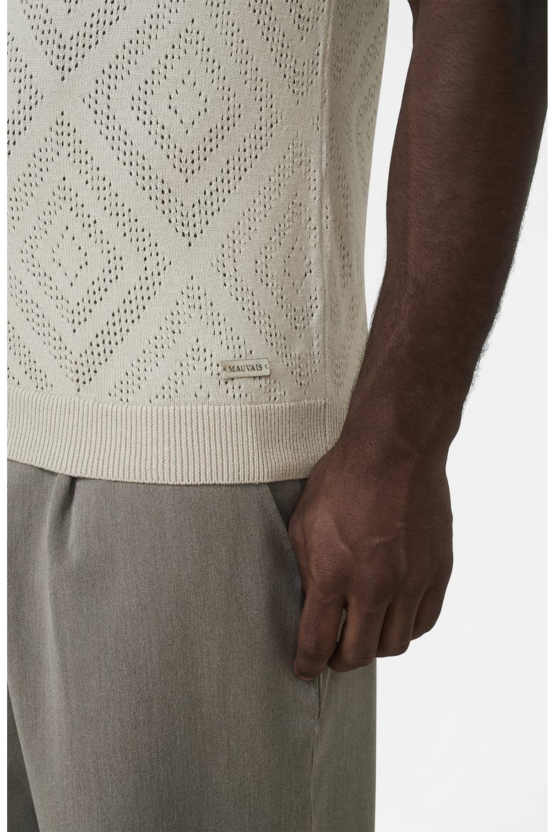 Chalbi Slim Fit Knit Pointelle Zip Polo, Alternate, color, Light Beige