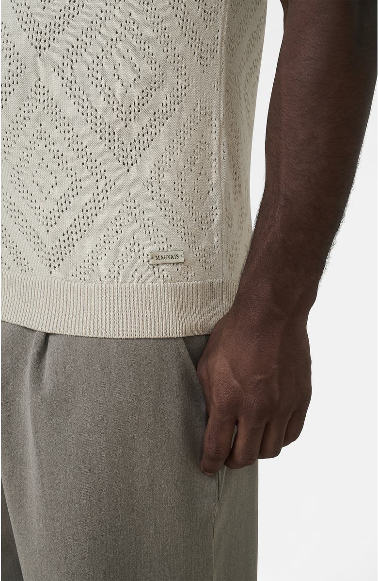 MAUVAIS Chalbi Slim Fit Knit Pointelle Zip Polo, Alternate, color, Light Beige